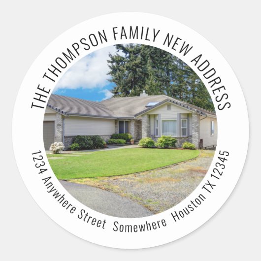 Nieuwe startfoto Naam Terugkeeradres Ronde Sticker (Voorkant)