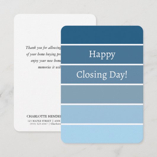 Nieuwe startpagina met felicitaties blauwe verfchi notitiekaartje (Voorkant / Achterkant)