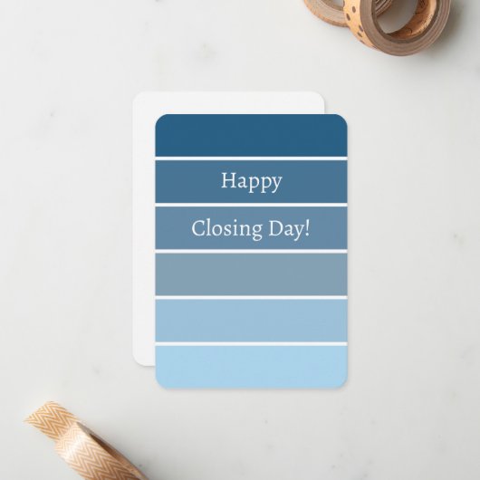 Nieuwe startpagina met felicitaties blauwe verfchi notitiekaartje (Voorkant / Achterkant in situ)