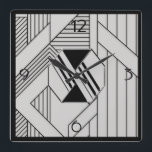 Nieuwe stijl Art Deco Vierkante Klok<br><div class="desc">Dit ontwerp is een moderne nieuwe kunstdeco. Ik heb een kunstdecopatroonpatroon sjabloon gebruikt voor de achtergrond en een kunstdecomotief voor het centrum. Dit maakt een meer hedendaagse kunstdeco voor je thuis.</div>