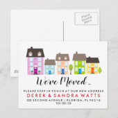 Nieuwe straat kleurrijke huizen bedrijfsadres aankondigingskaart (Voorkant / Achterkant)