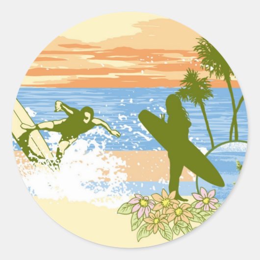 Nieuwe  Surfer Hawaii Beach Girl Boy Ronde Sticker (Voorkant)