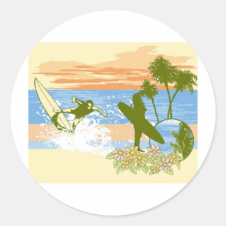 Nieuwe  Surfer Hawaii Beach Girl Boy Ronde Sticker