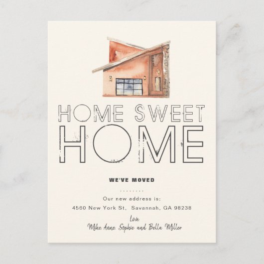 Nieuwe Sweet Home Typography Bewegende Aankondigin Briefkaart (Voorkant)