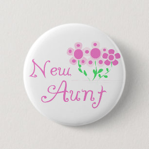 Nieuwe tante Pink Flowers Tshirts en cadeaus Ronde Button 5,7 Cm