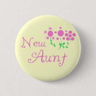 Nieuwe tante Pink Flowers Tshirts en cadeaus Ronde Button 5,7 Cm