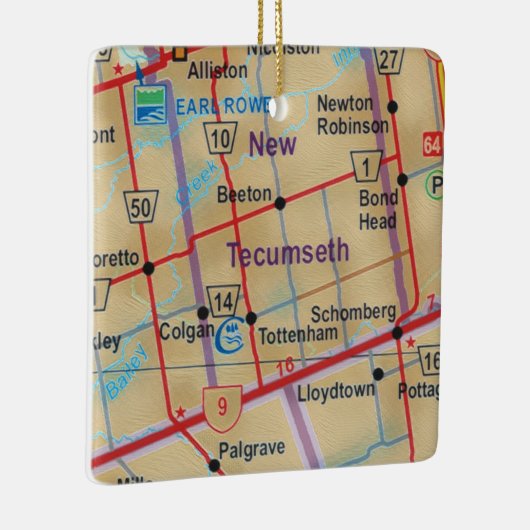 Nieuwe Tecumseth op gekleurde kaart Keramisch Ornament (Rechts)