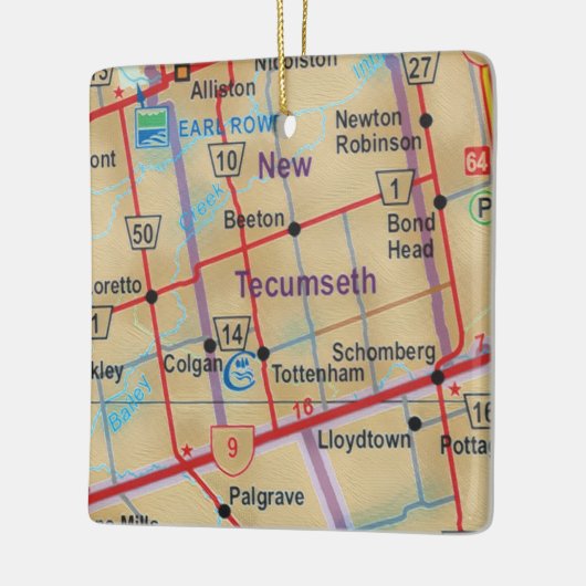 Nieuwe Tecumseth op gekleurde kaart Keramisch Ornament (Links)