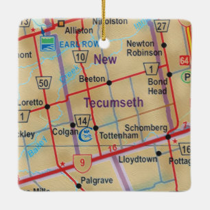 Nieuwe Tecumseth op gekleurde kaart Keramisch Ornament