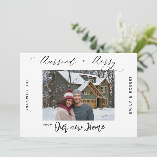 Nieuwe Thuis Blij Huwelijk Vakantie Verhuisbericht Feestdagenkaart (Staand voorkant)