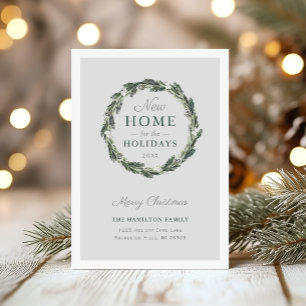 Nieuwe Thuis Elegant Neutral Grey Green Pine Wreat Feestdagenkaart