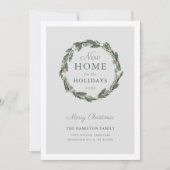 Nieuwe Thuis Elegant Neutral Grey Green Pine Wreat Feestdagenkaart (Voorkant)