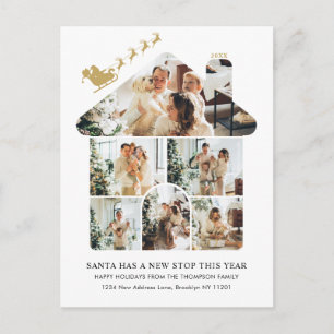 Nieuwe thuis foto collage goud kerstman slee beweg feestdagenkaart