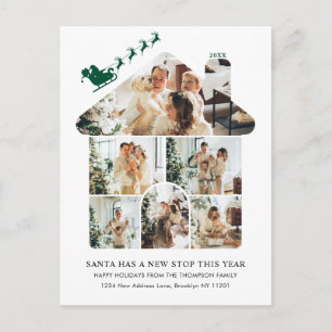 Nieuwe thuis foto collage groene kerstman slee sle feestdagenkaart
