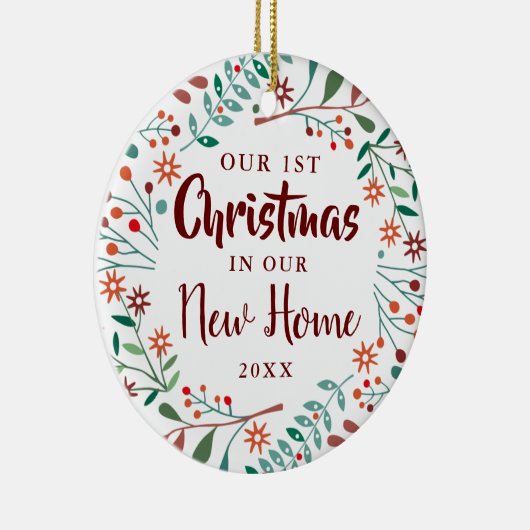 Nieuwe thuis onze eerste kerst bloemstuk keramisch ornament (Rechts)