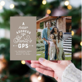 Nieuwe thuis vier foto beige Kerstmis Feestdagenkaart
