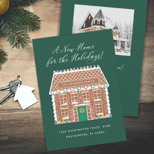 Nieuwe thuis voor de feestdagen Gingerbread House Feestdagenkaart