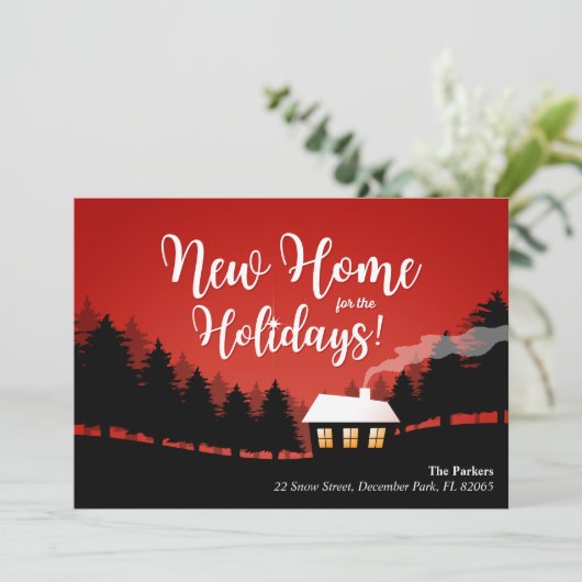 Nieuwe thuis voor de feestdagen huis in het bos kaart (Staand voorkant)