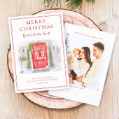 Nieuwe Thuis Voor de Feestdagen Rode Waterverfdeur Feestdagenkaart