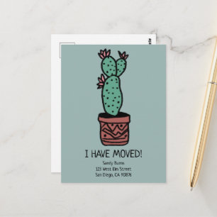 Nieuwe thuisadres verhuisbericht Cactus Doodle Briefkaart