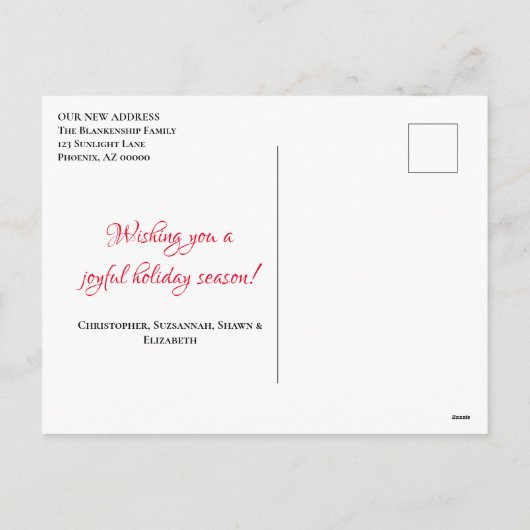 Nieuwe thuisfeestdag rode Sjabloon Briefkaart (Achterkant)