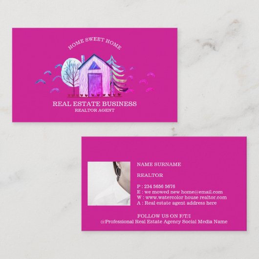 Nieuwe Thuismakende Real Estate Agent roze Visitekaartje (Voorkant / Achterkant)