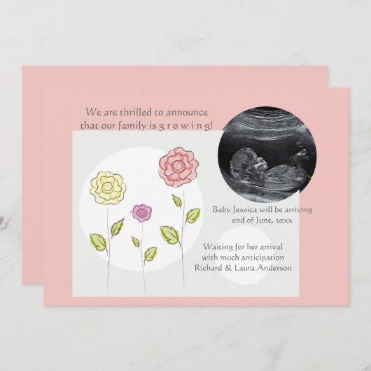 Nieuwe toevoeging Roze foto Zwangerschap Aankondig Aankondiging (Voorkant / Achterkant)