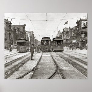 Nieuwe tram in New Orleans, 1907. Oude foto Poster