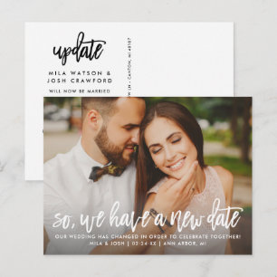 Nieuwe Trouwdatum Modern geborsteld script Foto Aankondigingskaart