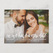 Nieuwe Trouwdatum Modern geborsteld script Foto Aankondigingskaart (Voorkant)