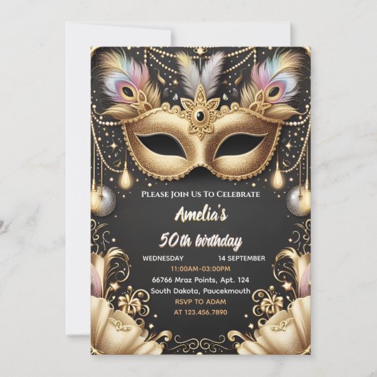 Nieuwe Tutu Zwart Goud Chique Masquerade 50e Verja Kaart (Voorkant)