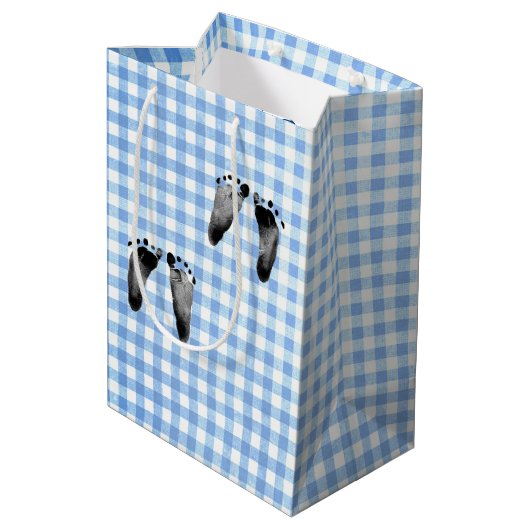 Nieuwe Twin Boy Teddyberen met blauwe ballonnen Medium Cadeauzakje (Achterkant Gekanteld)