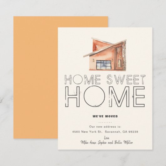 Nieuwe typografie voor verhuisberichtkaart 'Thuis Aankondiging (Voorkant / Achterkant)