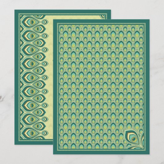 Nieuwe uitnodiging Peacock (Blauwgroen groen) (Voorkant / Achterkant)