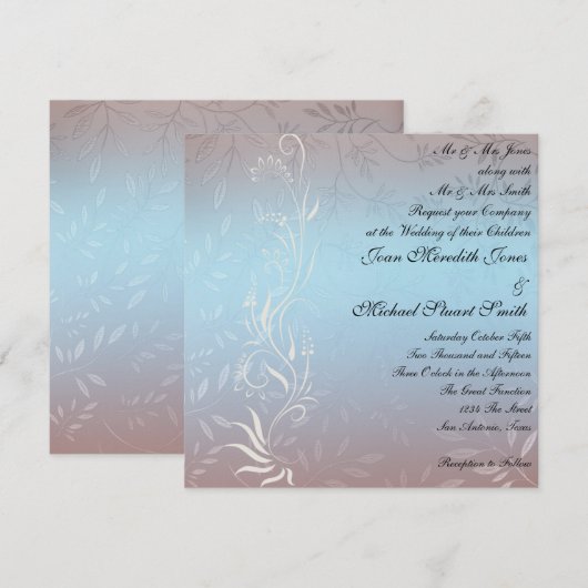 Nieuwe uitnodiging voor een blauwe bruiloft (Voorkant / Achterkant)