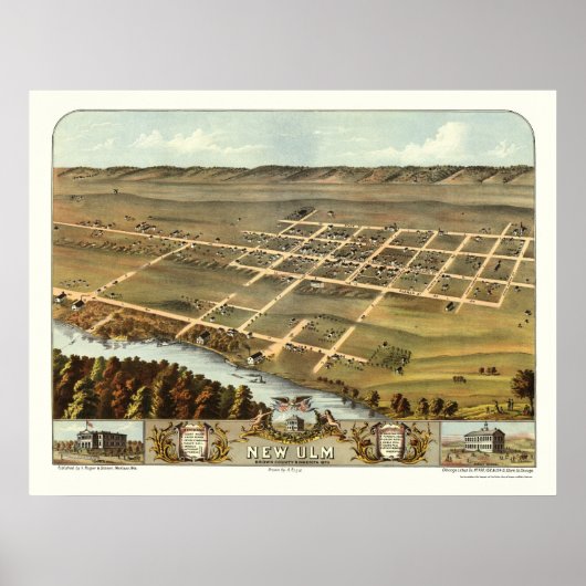 Nieuwe Ulm, MN Panorama Map - 1870 Poster (Voorkant)
