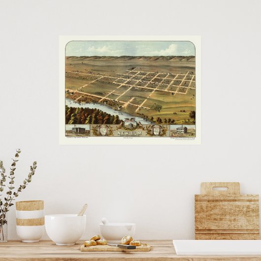Nieuwe Ulm, MN Panorama Map - 1870 Poster (Keuken)