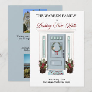 Nieuwe uren blauw kerstfoto's met blauw kleuropsla aankondiging