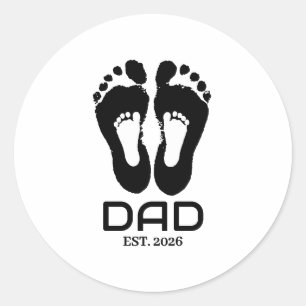 Nieuwe Vader Baby Voetafdrukken Datum Vastgesteld  Ronde Sticker