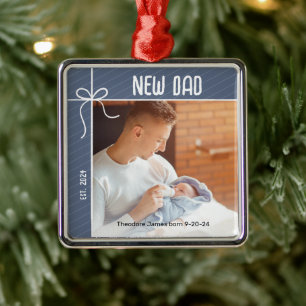 Nieuwe vader eerste kerstfoto metalen ornament