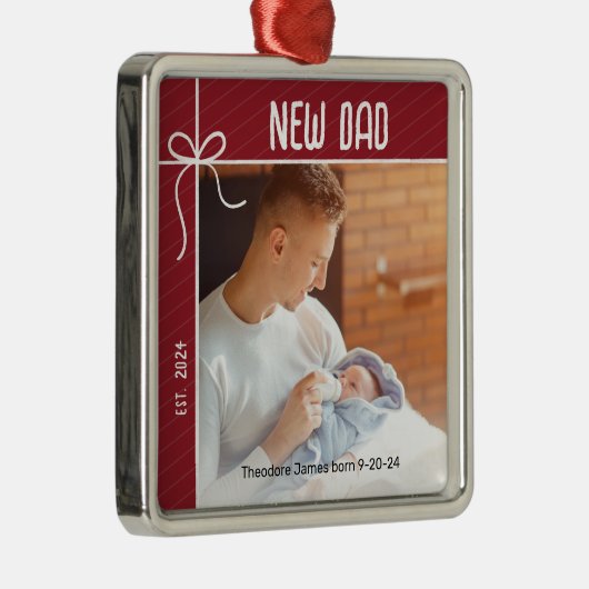 Nieuwe vader eerste kerstfoto metalen ornament (Rechts)