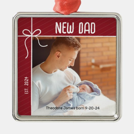 Nieuwe vader eerste kerstfoto metalen ornament (Voorkant)