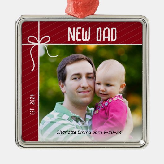 Nieuwe vader en Baby eerste kerstfoto Metalen Ornament (Voorkant)