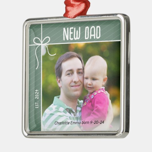 Nieuwe vader en Baby eerste kerstfoto Metalen Ornament (Links)