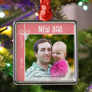 Nieuwe vader en Baby eerste kerstfoto Metalen Ornament