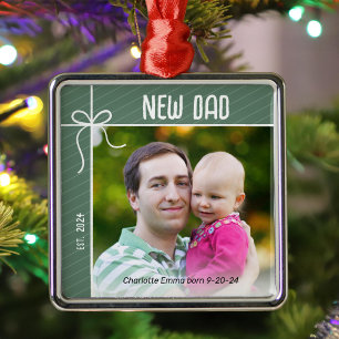 Nieuwe vader en Baby eerste kerstfoto Metalen Ornament