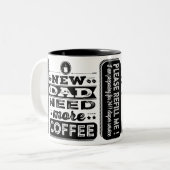 Nieuwe vader heeft meer koffie nodig (grappige nie tweekleurige koffiemok (Voorkant links)