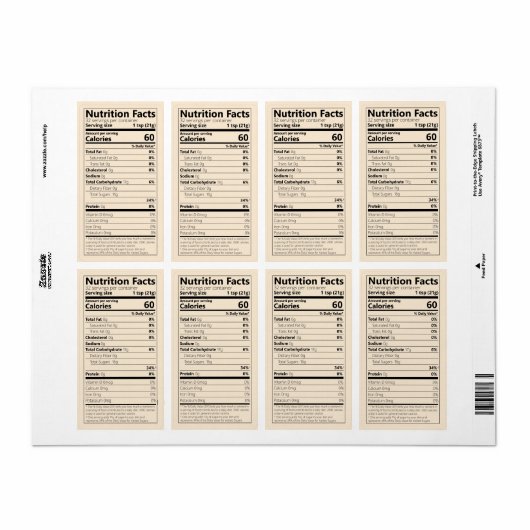 Nieuwe voedingsfeiten met één ingrediënt voor suik etiket (Full Sheet)