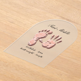 Nieuwe voetafdruk van babyhand acryl uitnodigingen