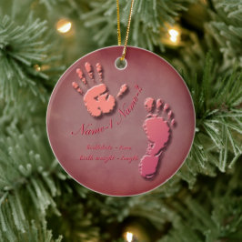 Nieuwe voetafdruk van een babyhand keramisch ornament